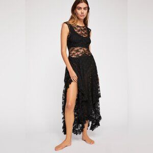 Free People French Courtship Lace Slip Dress Size S Black EUC